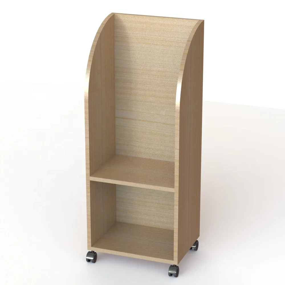 Wooden Maple Newspaper Display Racks 2 Shelves MDF Floor Literature Display Stand with caster
