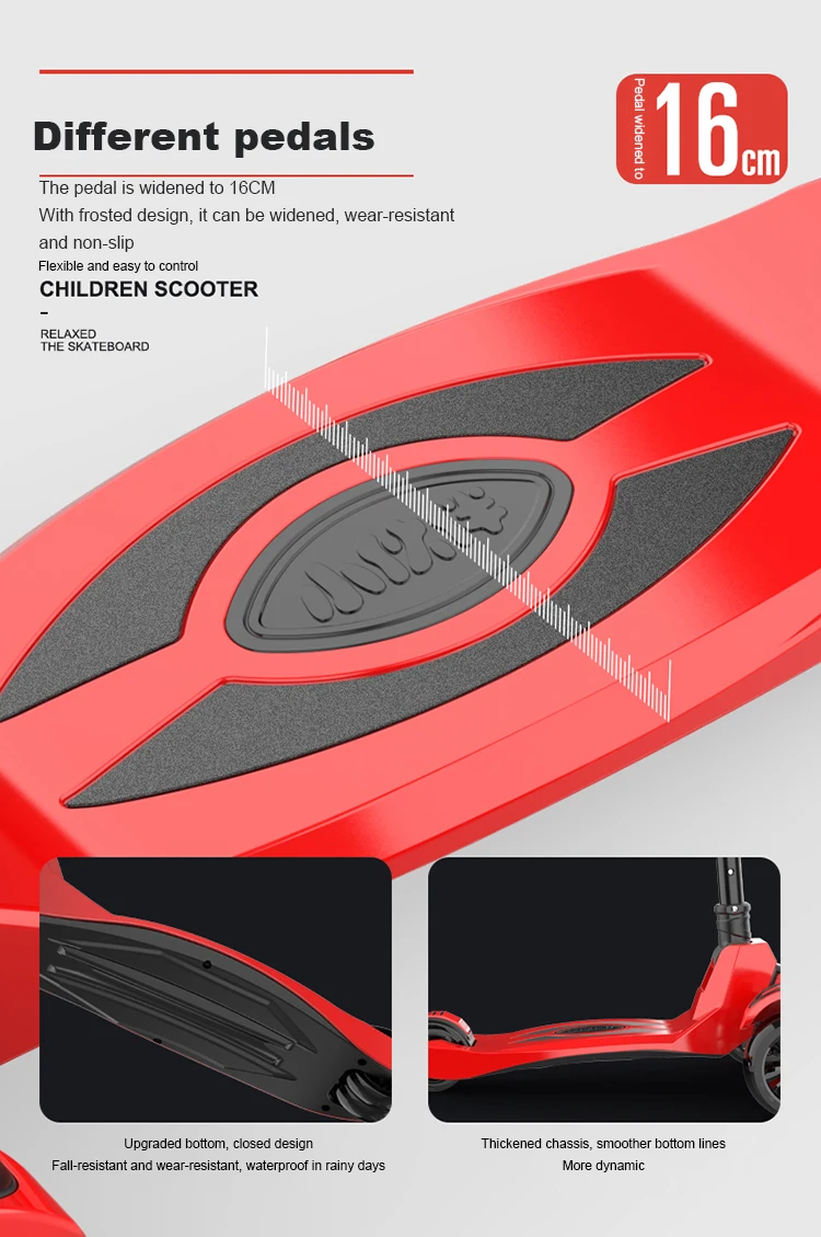 High quality 3 wheels twisty kick scooter pretty folding children scooter with big flash wheels