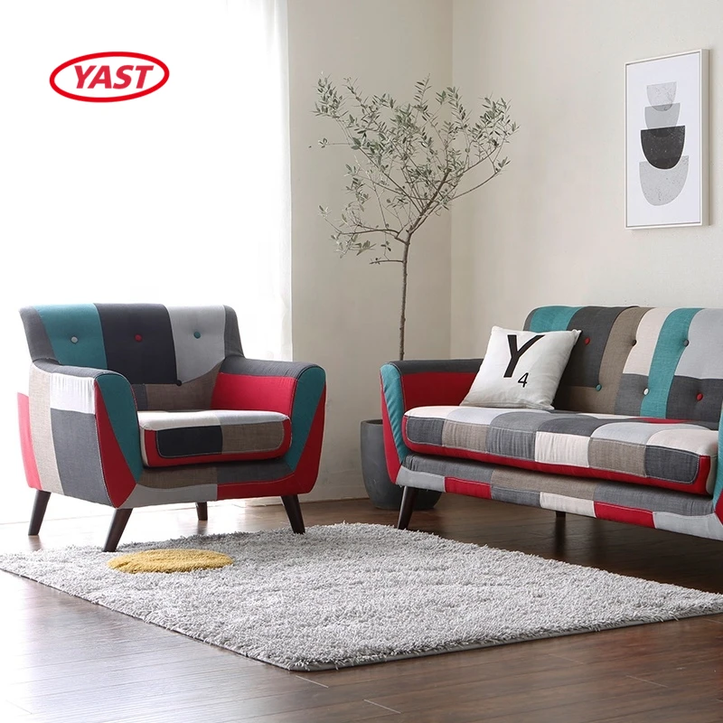 YAST moderne europe upholstered 3 2 1 chesterfield patchwork fabric sofa set furniture designs
