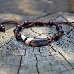 YS002 Fake wolf Tooth hand rope Bracelet men Tibet  Fang Vintage bracelet women Primitive tribes Natural bone jewelry bracelet