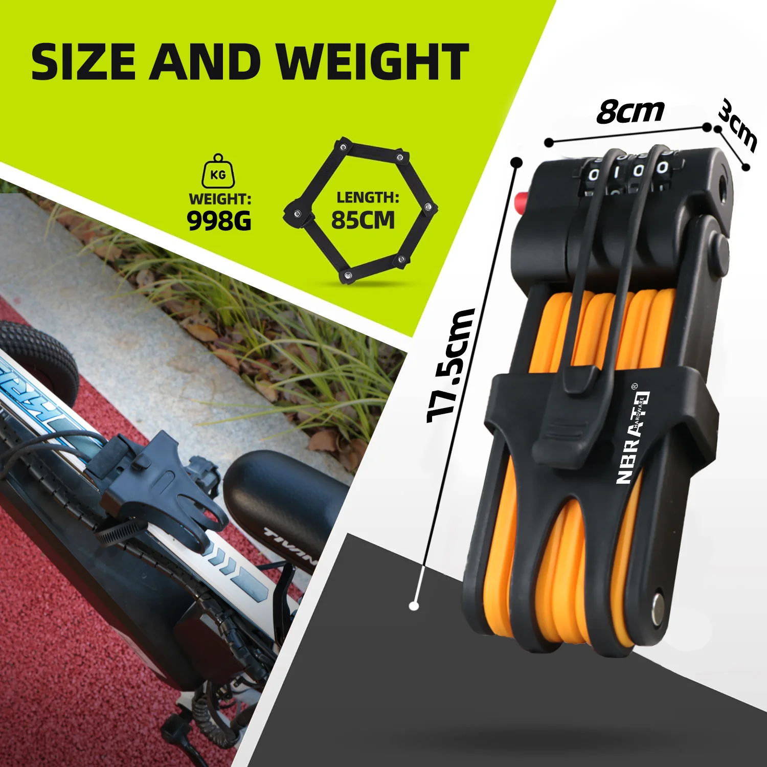 German Security Standard Motorcycle 85cm cycle Scooter Foldable Bicycle Lock with Mounting Bracket