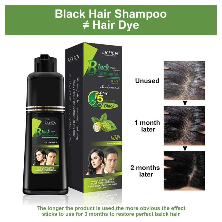 Guangzhou Lichen Professional Hair Dye Manufacturer Wholesale Fast Herbal Black Hair Color Shampoo