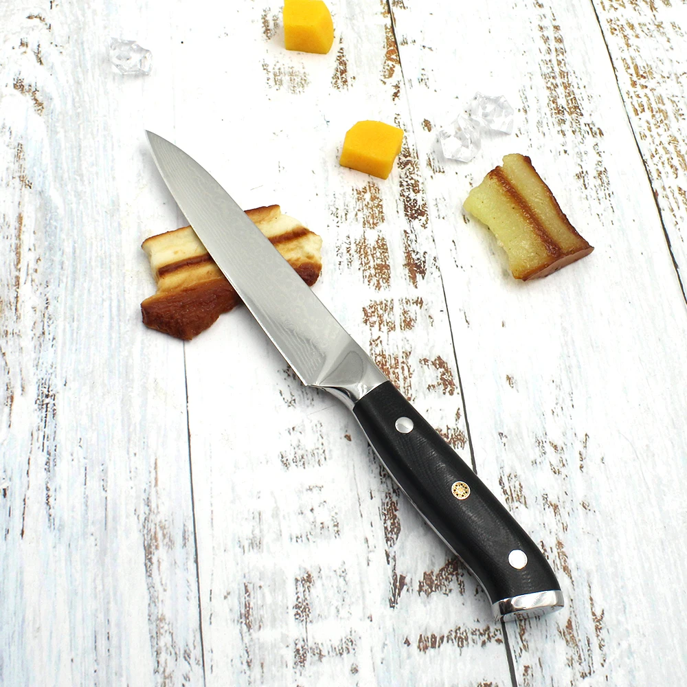 High Carbon  Kitchen Cooking Damascus Paring Fruit Knife  with Micarta Handle & Gift Box