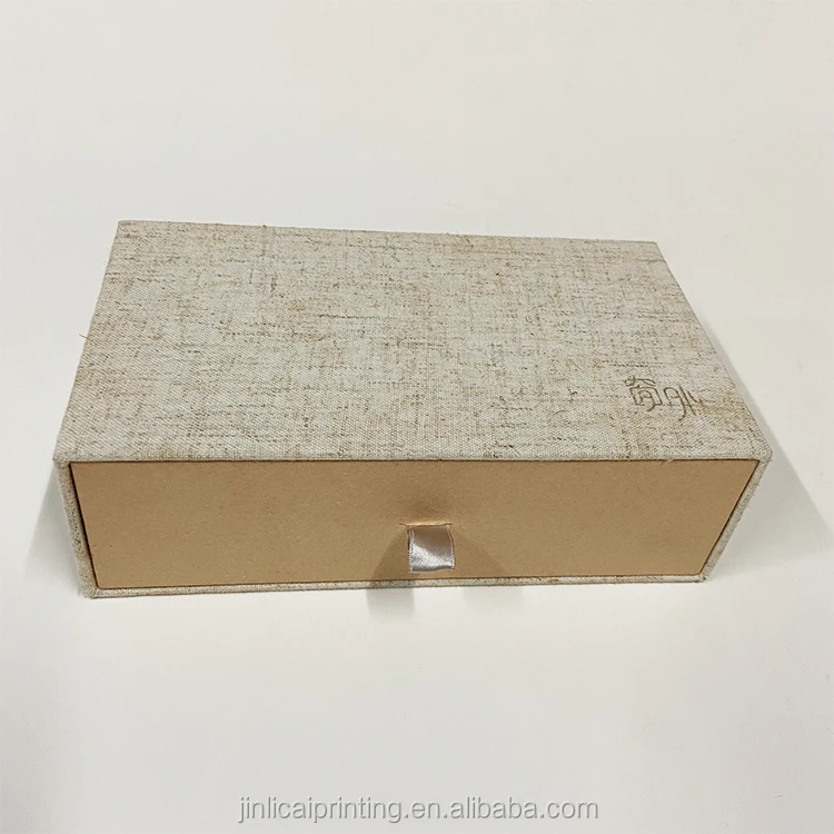 Custom cardboard paper packaging fabric cover gift luxury box with drawer