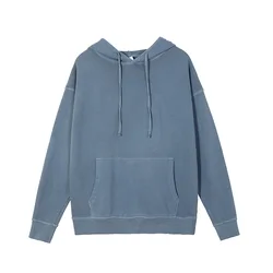 TODOMORE unisex 100% cotton French Terry solid color vintage style street wear pull over Kangaroo pocket retro hoodie