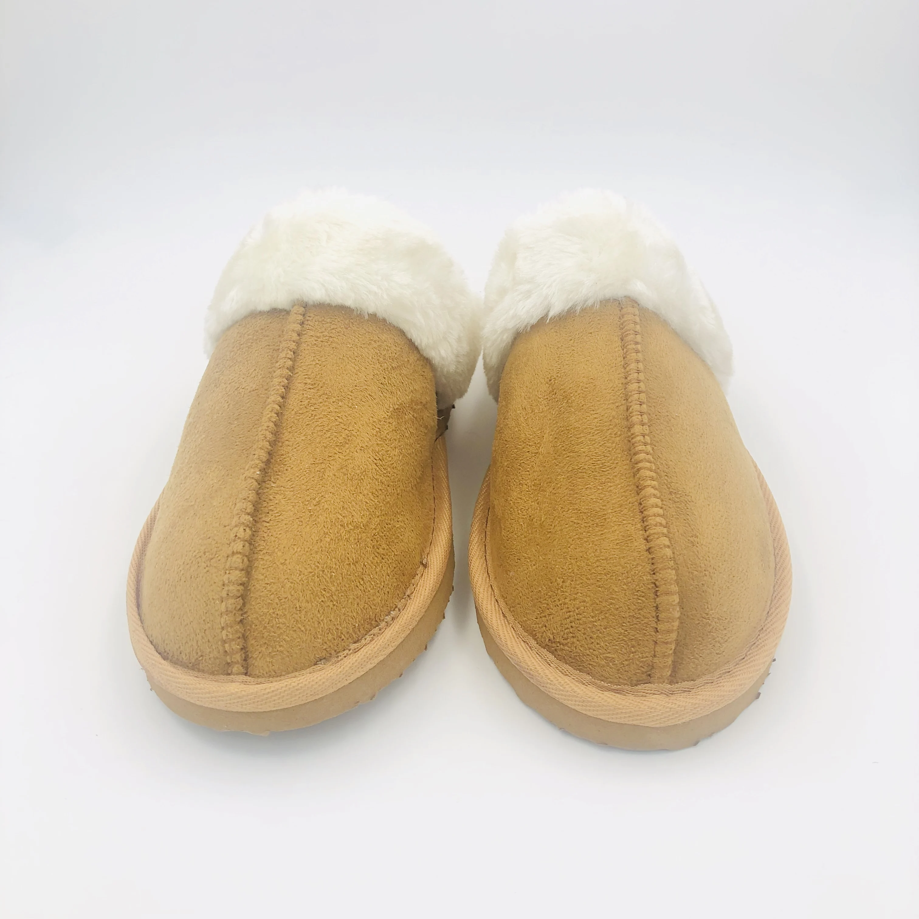 Wholesale suede upper furry lining indoor slippers slides in winter fake leather boots for ladies