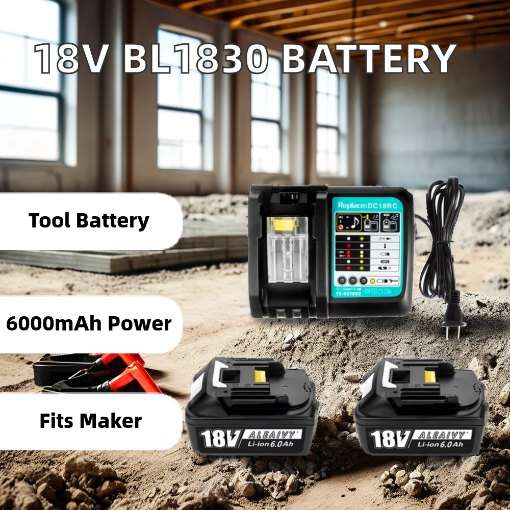 18V 6000mAh Rechargeable BL1830 Battery with Charger for Maker/Tian Electric Drill Tools Power Tools & Solar Applications