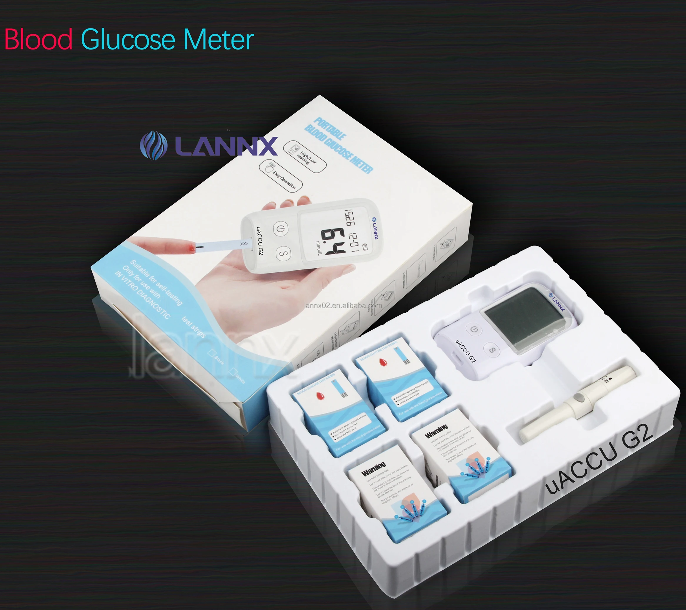 LANNX uACCU G2 Low Price Digital Glucometer portable Glucometers with test strip Blood Glucose Meter Kit LCD Display glucometer