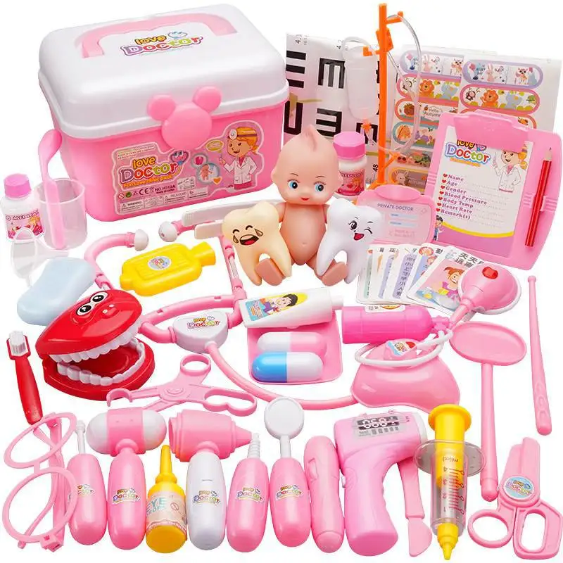 Hot Selling Children play doctor toys set boys and girls with sound and light injection stethoscope medicine suitcase toy