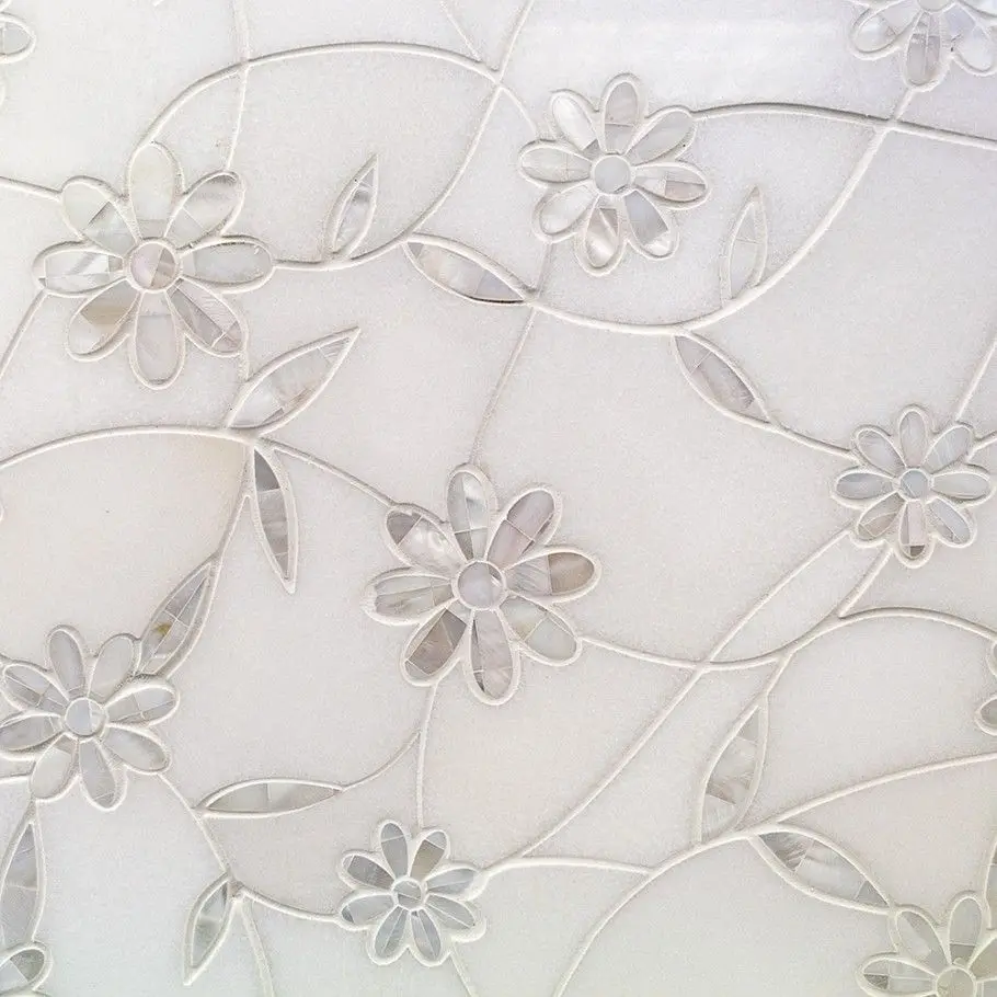 Greece thassos white marble artistic mother of pearl shell wall tile inlay