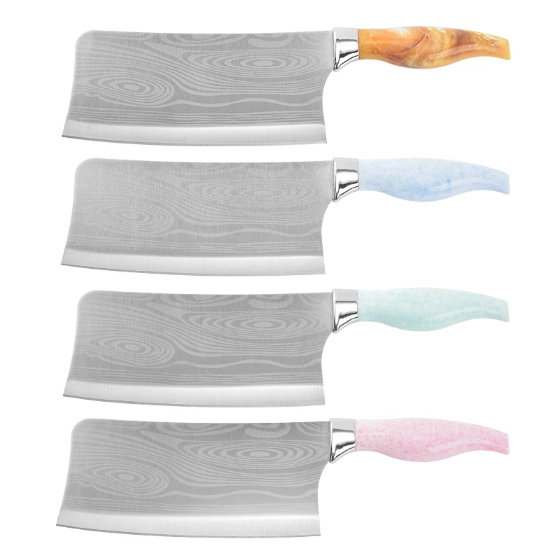 7' Damascus Pattern Steel Meat Chopping Knife Vegetable Cleaver Knife for Kitchen with Colorful Handle