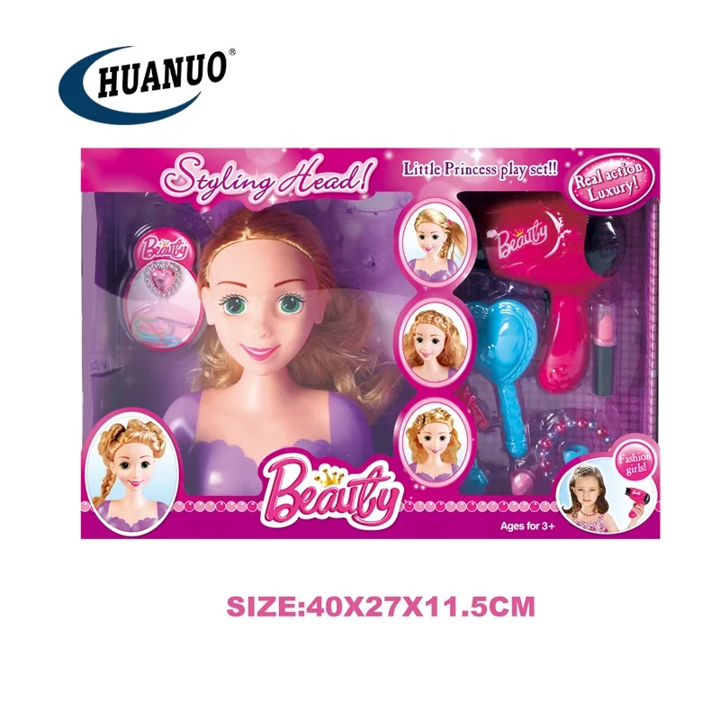 Kids DIY makeup beauty doll head play set toys hair style plastic doll head molds dolls for girls