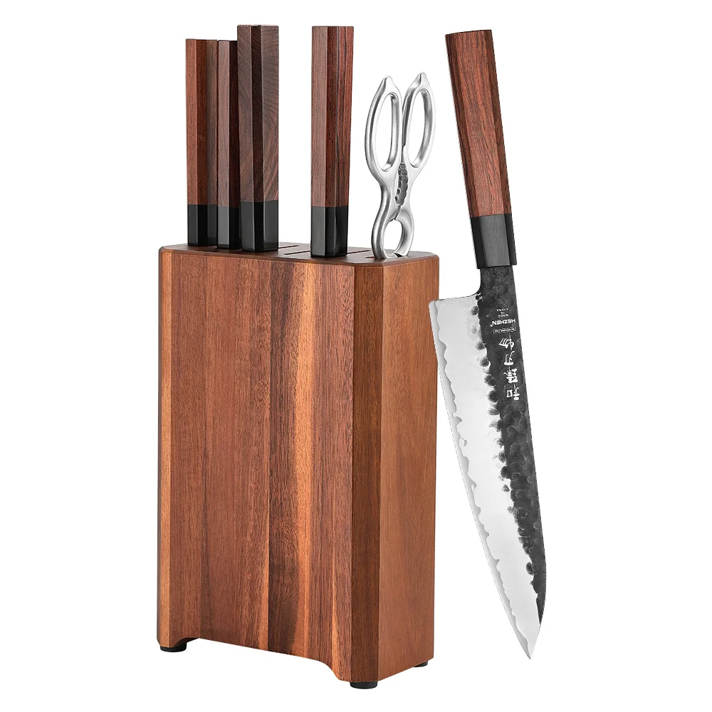 XINZUO New 7pcs Chef Knife Set High Carbon Stainless Steel Red Wood Japanese Style Kitchen Knives Gift