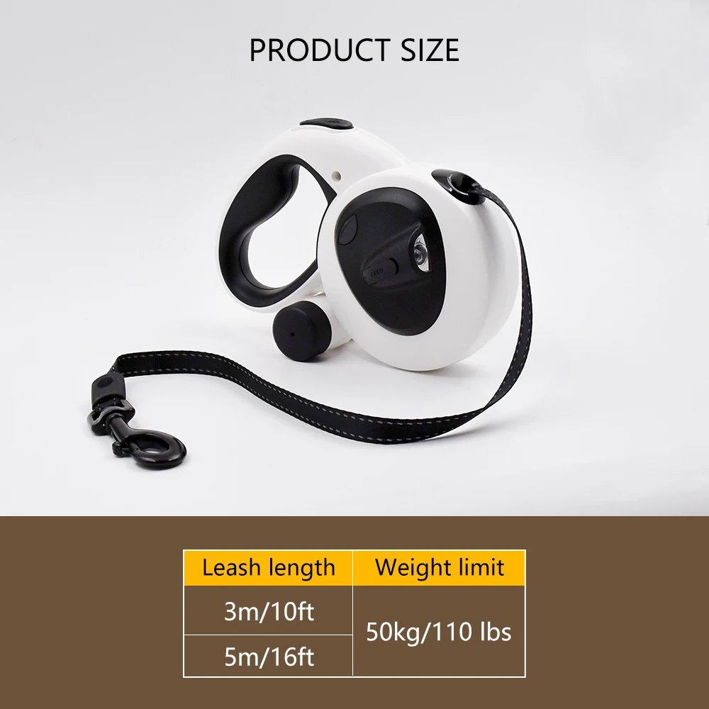 Led Light Up Pet Running Lead Retractable Dog Leash With Flashlight And Poop Bag Dispenser