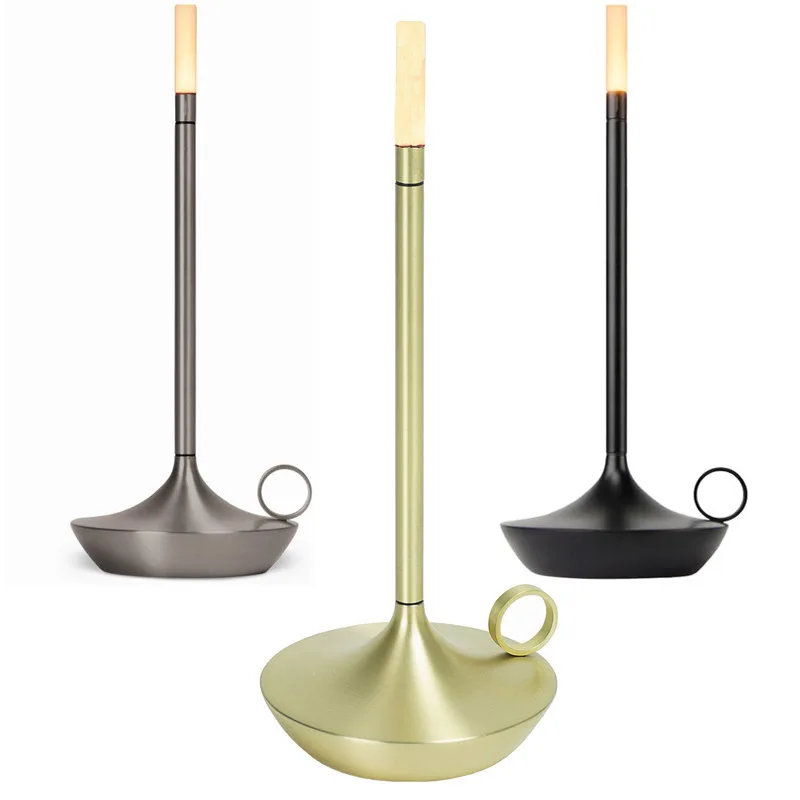 Stylish Rechargeable portable golden Cordless battery led candle light Touch control Dimming table lamp for Bar Hotel Restaurant