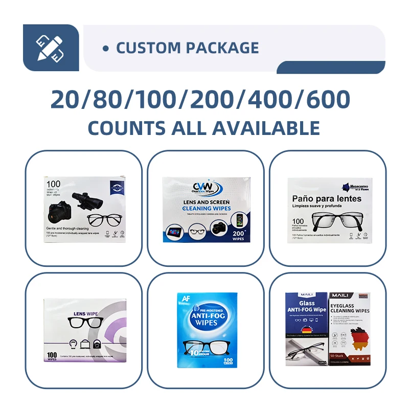 Custom Logo Pre-Moistened Spectacle Lens Cleaning Wipe For Eyeglasses Optical Glasses Cleaning Wipes