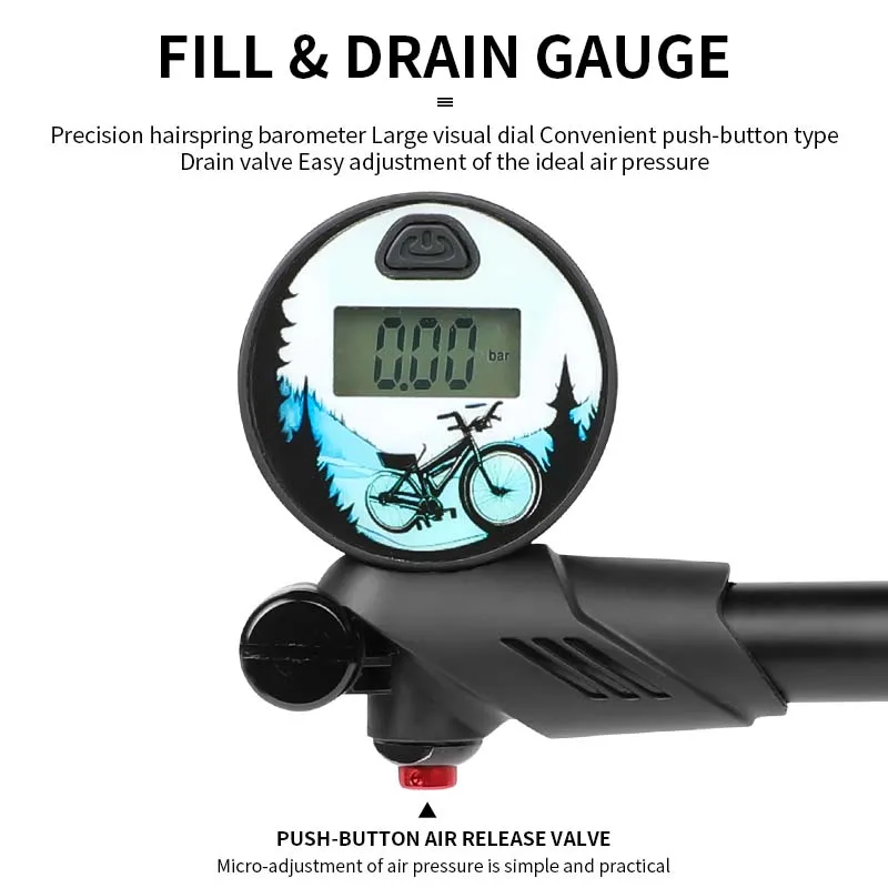 Portable Bicycle Fork Air Pump High Pressure 300PSI Cycle Air Suspension Fork Pump Portable Front Rear Fork Pump with Gauge