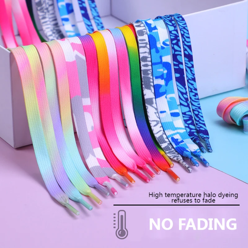 Flat Rainbow Color Shoe Laces Casual Canvas Shoes Colorful Shoelace Print Gradient Sneaker Laces Kids Adult Unisex Shoelaces