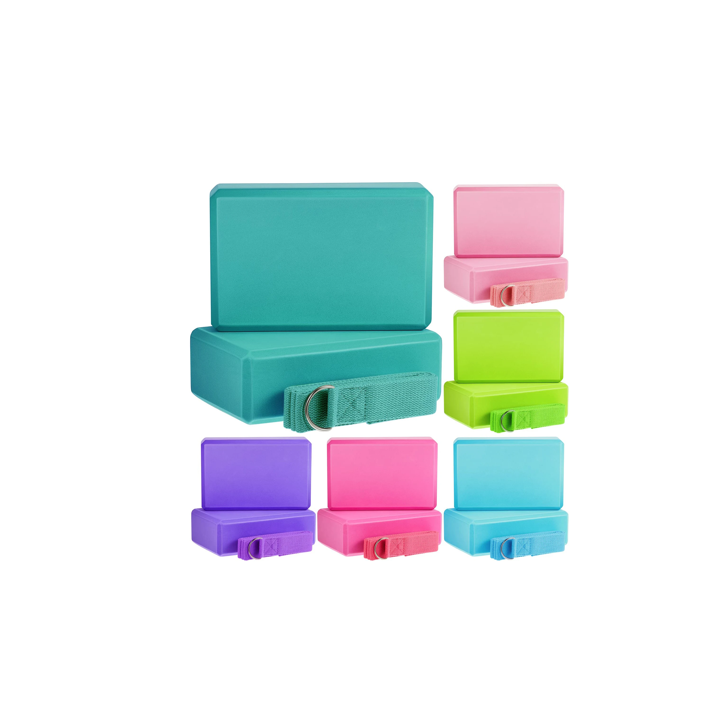 Portable Yoga Block Strap Set EVA Foam Yoga Blocks Multifunctional Non Slip Yoga Brick 8 ft Straps for Stretching