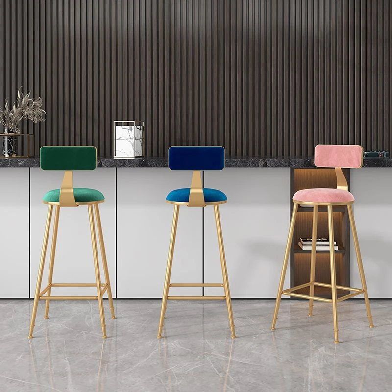 Velvet Bar Counter Stool Home Modern Minimalist Gold Metal High Bar Chairs Iron Leg Bar Chair
