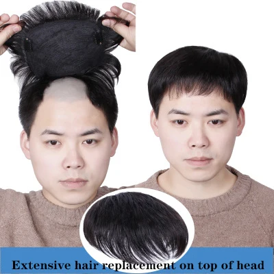 
Man gospel Lace net woven 100% real people hair patch hair head flip toupee Hide the white hair hide the bald head 