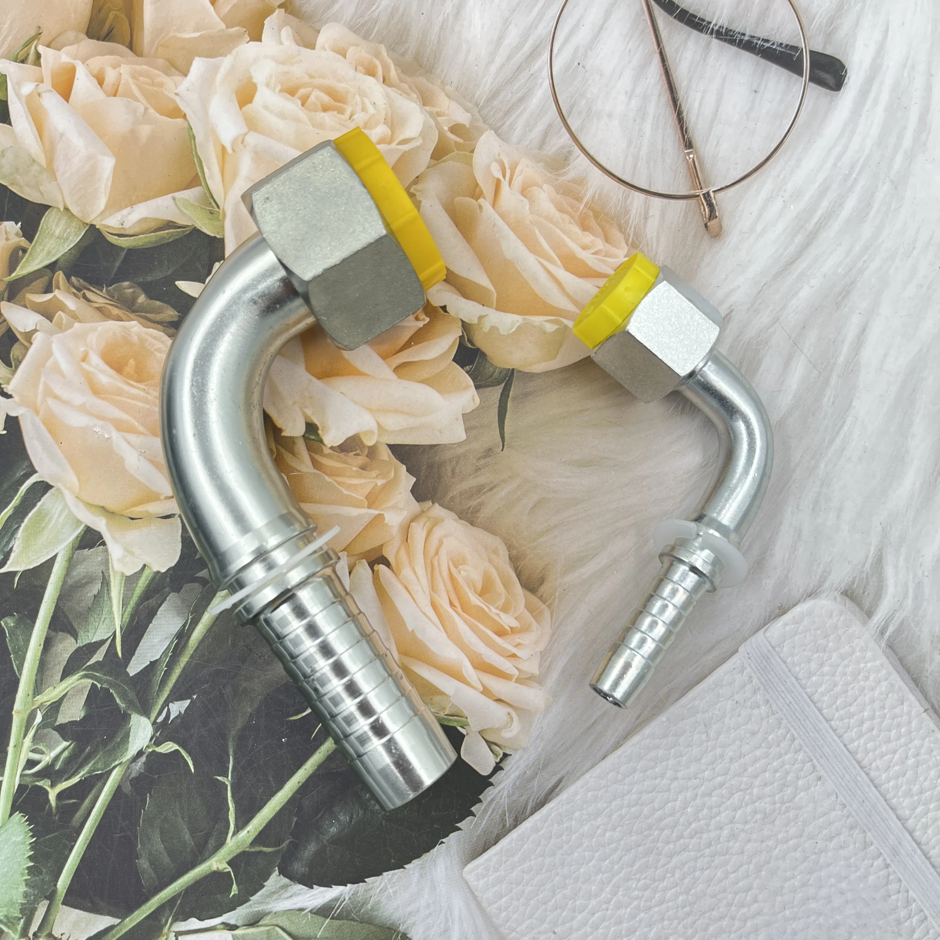 Carbon steel rubber pipe fittings 45 steel clamp type 24 degree cone with O-ring 90 degree elbow internal thread tubing fittings