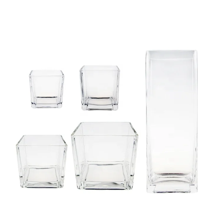 Wholesale Transparent Tall Square Glass Candle Holders jar