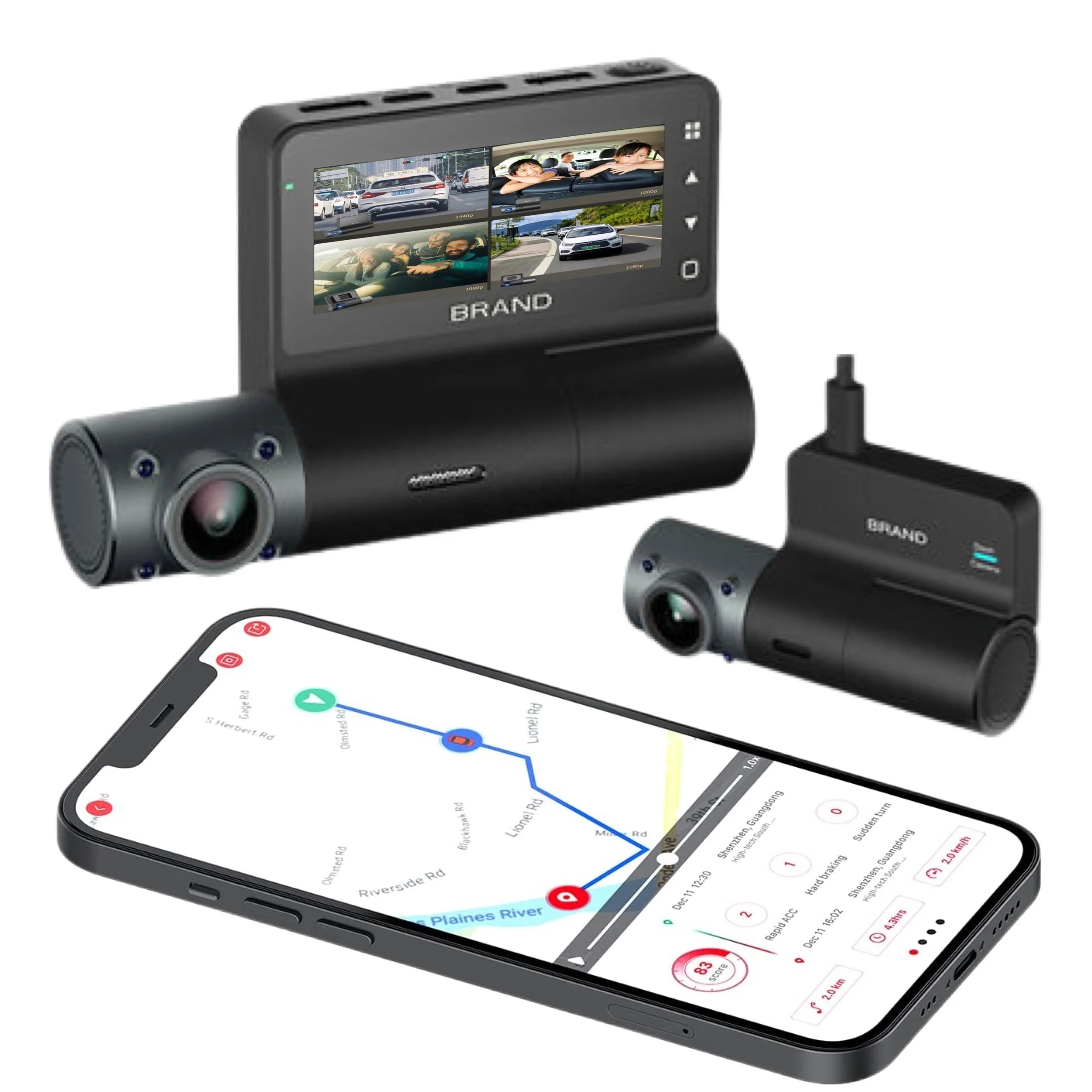 Видеорегистратор 4-канальный с 4 камерами 1440P + 1080P gps wifi CE Rosh FCC