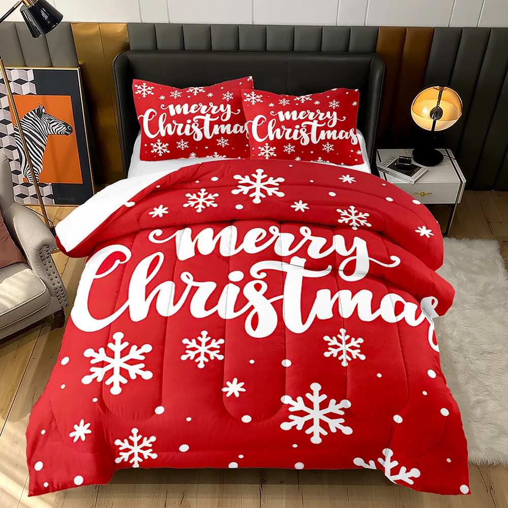 Holiday gift 3d christmas snowflake print red duvet set design bedroom soft down quilt