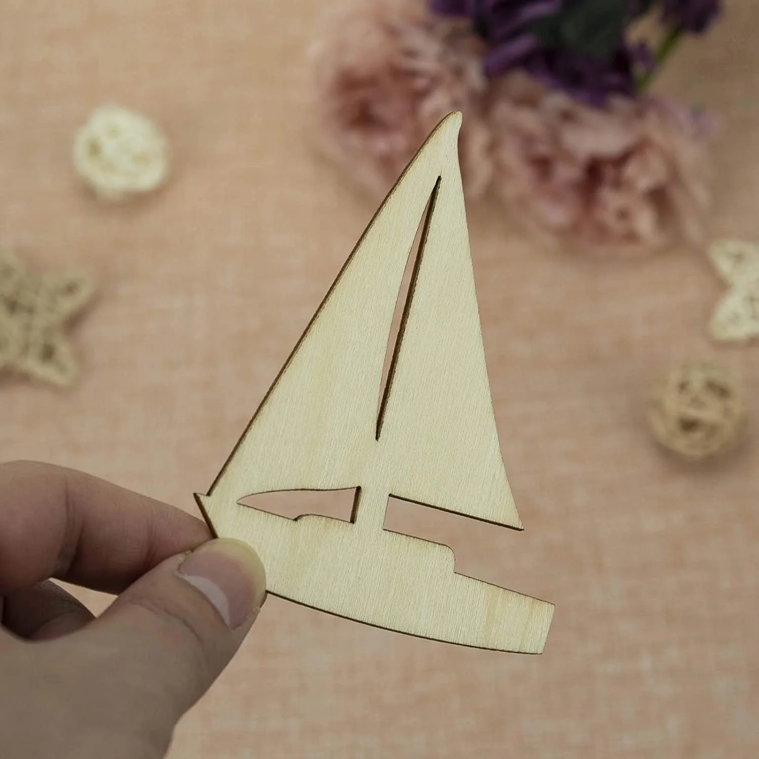DIY Sailboat shaped wooden laser cut wood chips Christmas decorative crafts
