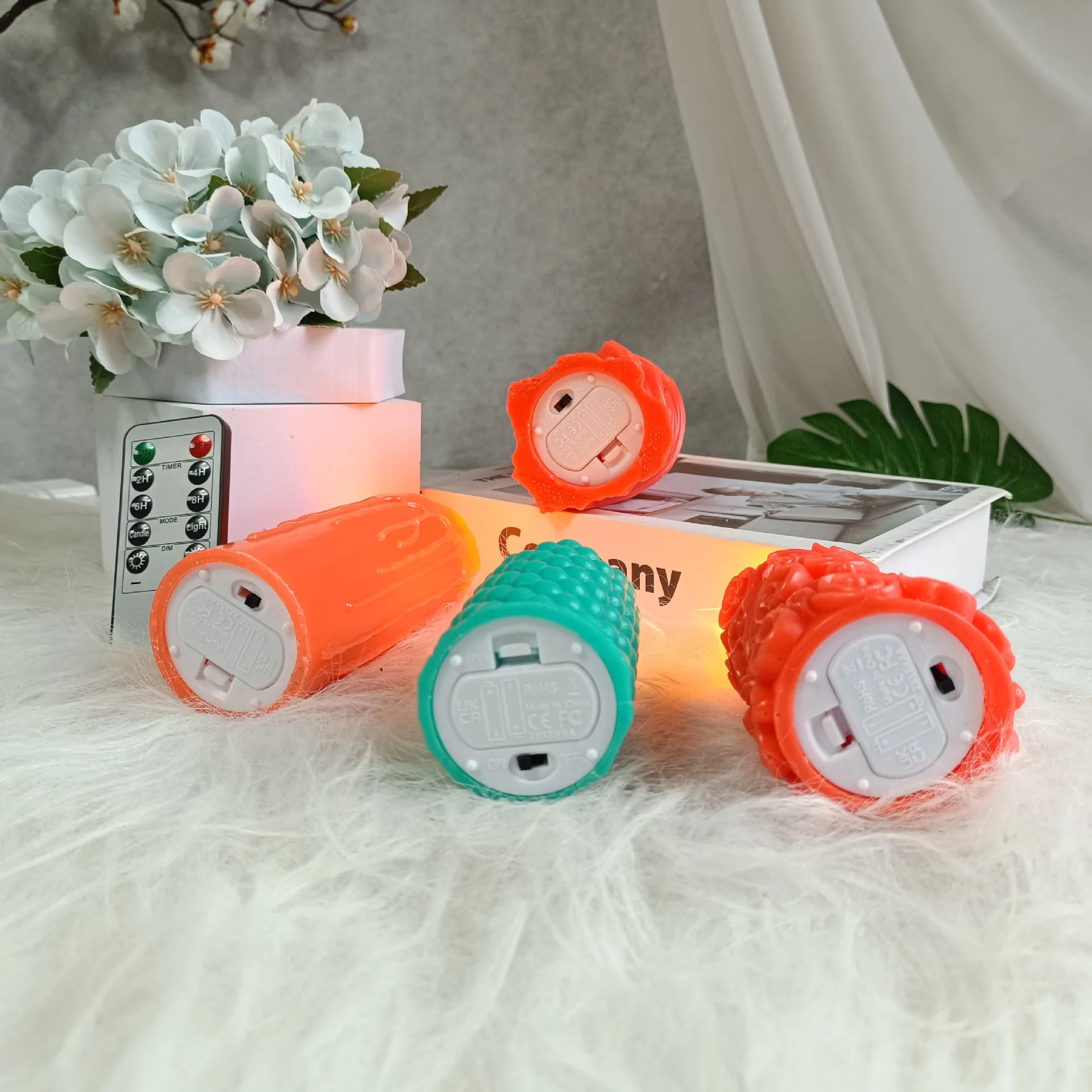 Color Thread Flameless Led Candles Paraffin Stick Votive  pink Orange Pillar  Burning in Bulk Colorful Candles