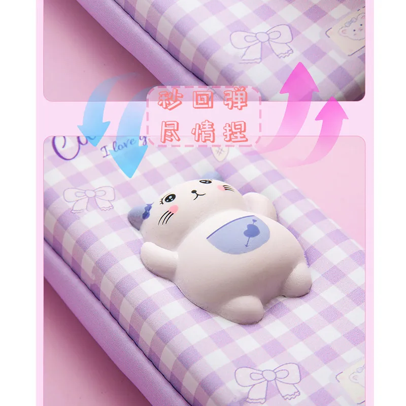 Decompression pen case Primary school girl simple large capacity pencil case 3D trendy cute girl pencil case