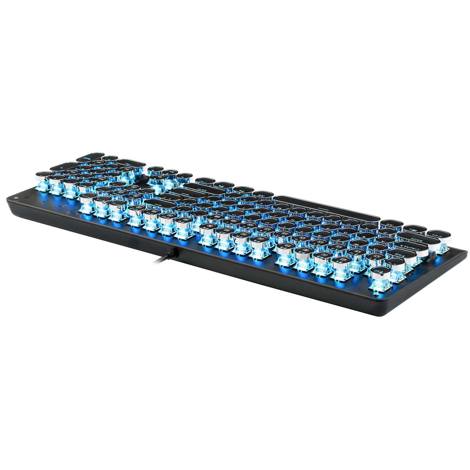 Typewriter style Retro Punk round  keycap led backlit USB wired   mechanical gaming keyboard