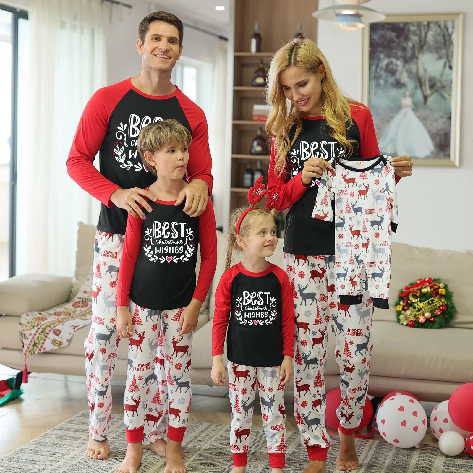 Wholesale Adult Kids Family winter long sleeve sets merry christmas pyjamas family christmas pajamas