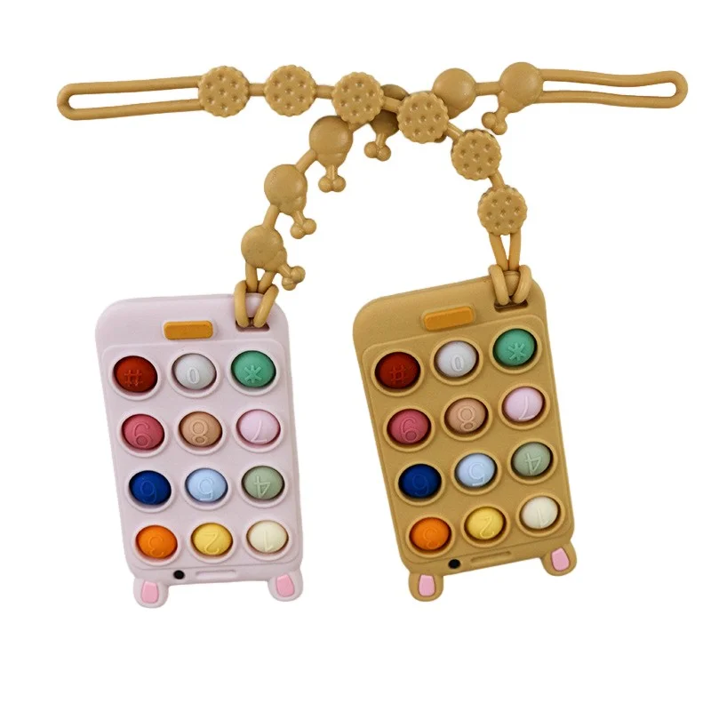 Bpa Free Silicone Baby Teething Toys Phone Telephone Shape Sensory Push Pop Fidget Toys Teethers Toy For Infant