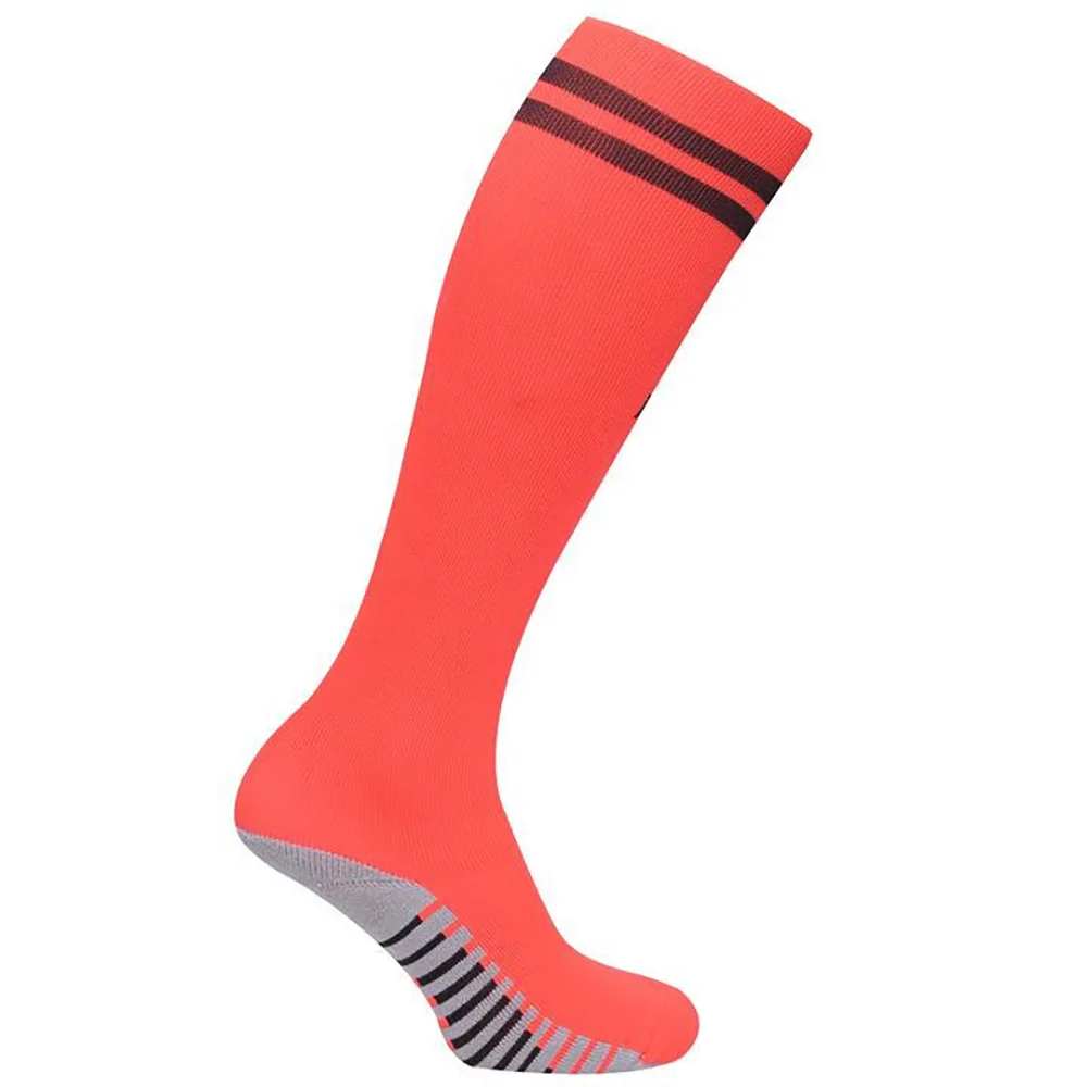 AJ 19438 Custom Fashion Red Striped Nylon Knee High Manchester Team Sport Football Soccer Socks
