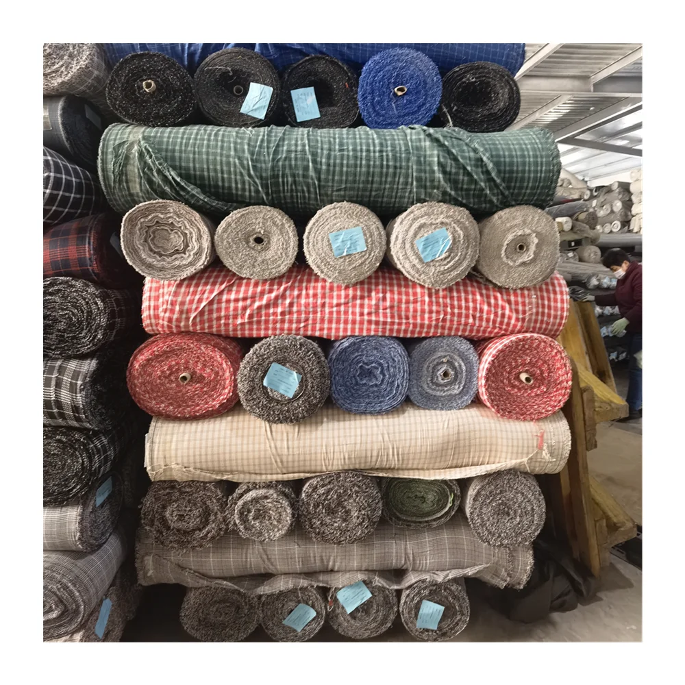 Wholesale warehouse big quantity check textile tc yarn dyed shirt fabric woven stock lot for garments/lining/shirting