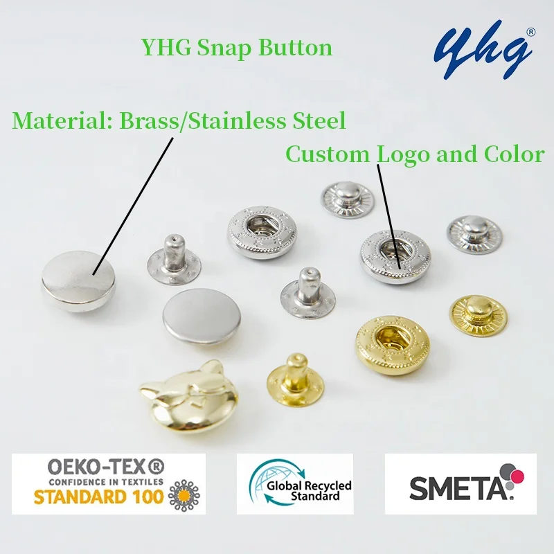 YHG Engraved Logo Custom Zinc Alloy Brass Press Metal Magnetic Snap Button for Coat Down Jacket