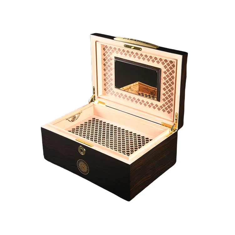 Handmade luxury humidor Italy design cigar cases Spanish cedar wood Maintain humidity Classic Black gold S