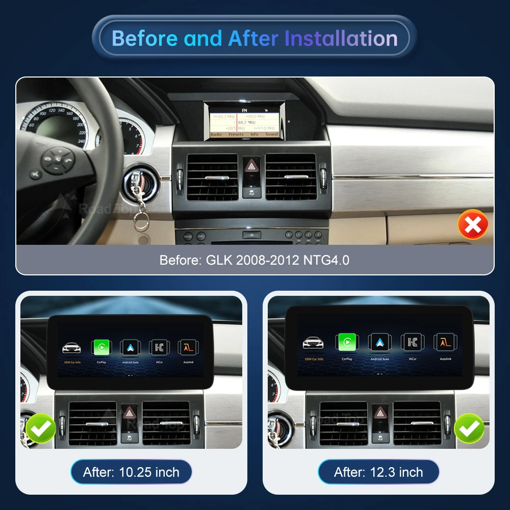 Road Top 1920*720 Linux Wireless CarPlay Android Auto Multimedia Display Screen for Mercedes-Benz GLK X204 2008-2012 NTG4.0 LHD