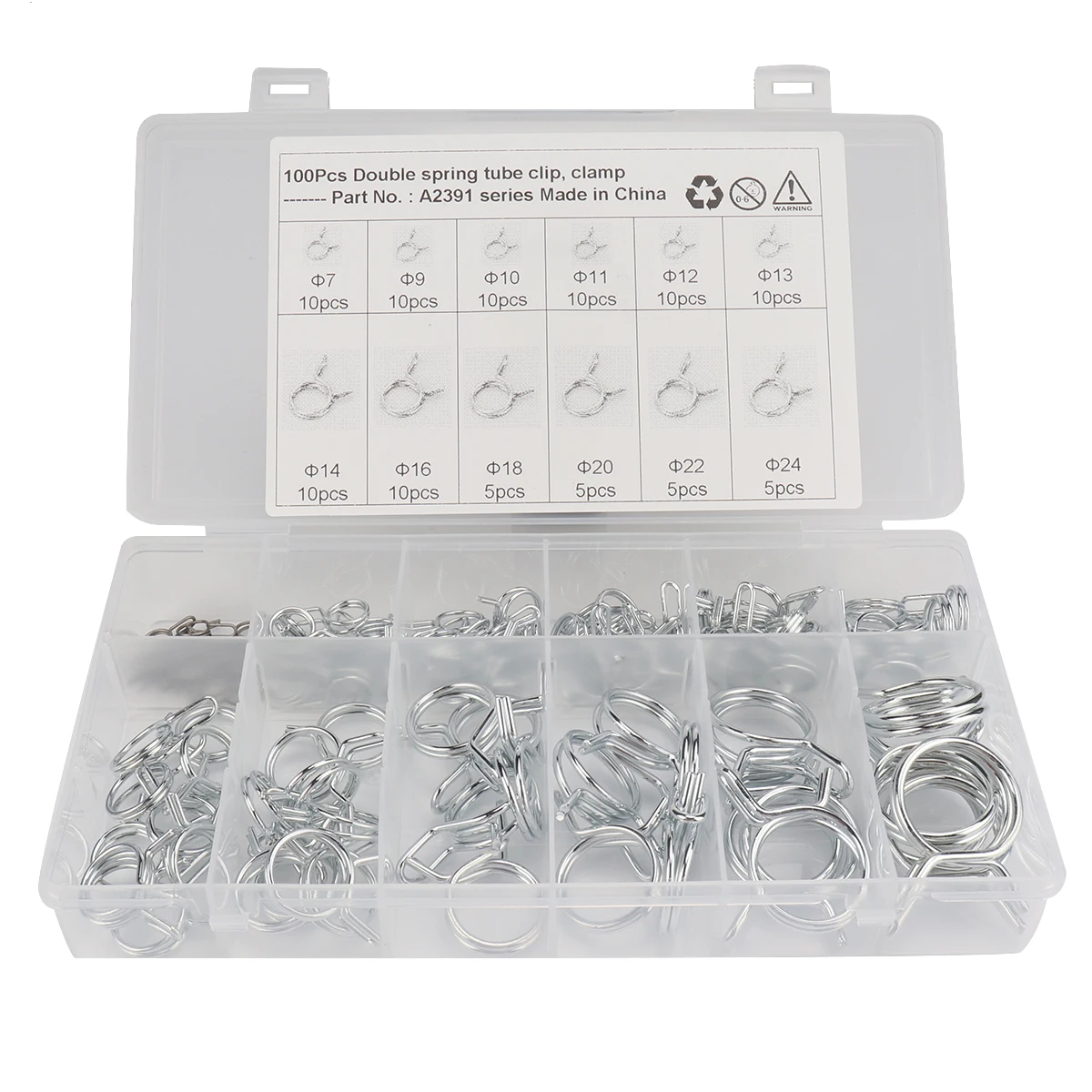 BAJUTU:100pcs Double Wire Spring Hose Clamp 7-24mm Motorcycle ATV Fuel Line Silicone Hose Tube Spring Clips Zinc Plated