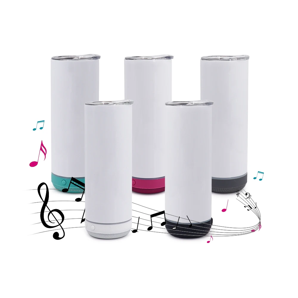 USA warehouse USB 20oz white stainless steel straight smart music cup speaker sublimation tumbler