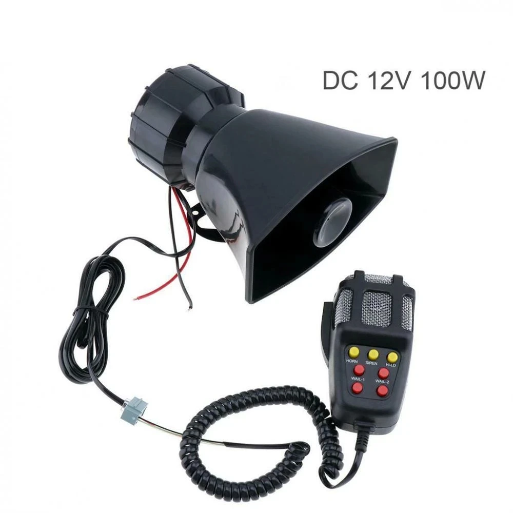 12V 7 Tone Sound Siren Horn Loud Speaker Car Truck Police Fire with MIC