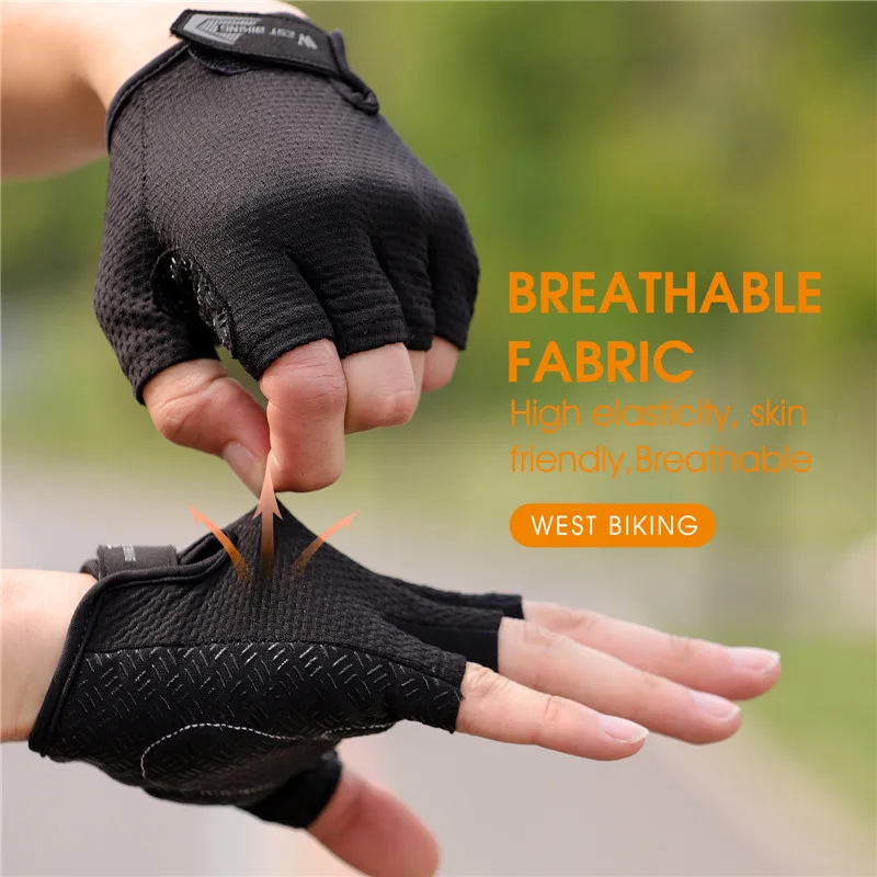 WEST BIKING Wholesale Dirt Bike Motorcycle Fingerless Training Fitness Anti Vibration Cycling Gloves Gym Unisex