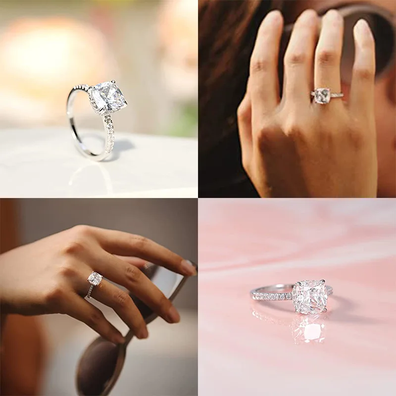 Luxury S925 Silver Environmentally Friendly Plating 5a Cubic Zirconia Flash Diamond Engagement Stacking Wedding Ring Women