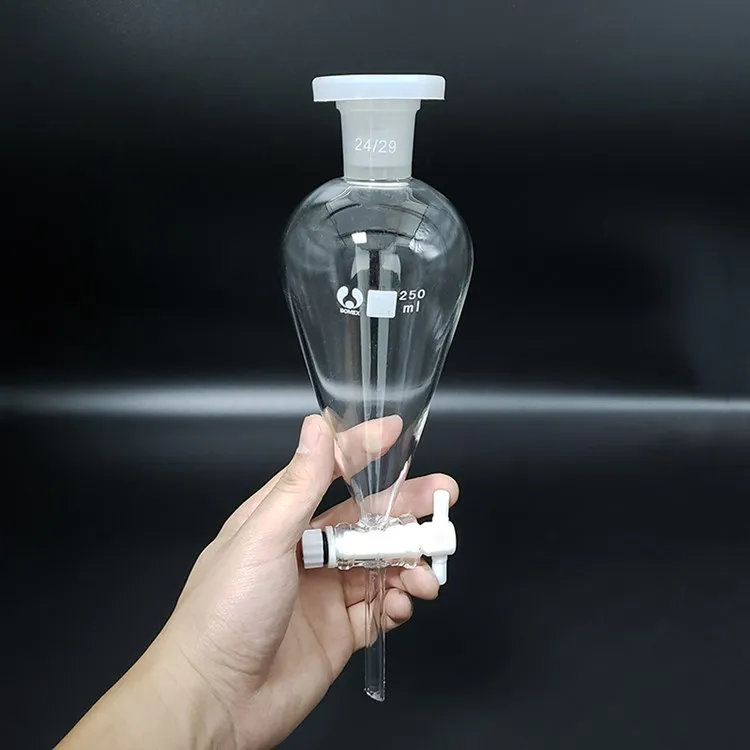 Pear-shaped Separating Funnel with PTFE Piston Clear and Thick 30ml To 1000ml for Lab Experiment
