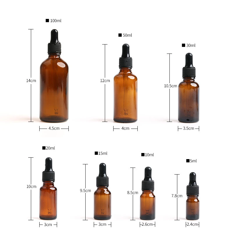 5ml 10ml 15ml 20ml 30ml 50ml 100ml Amber Empty Essential Oil Glass Bottle With Childproof Plastic