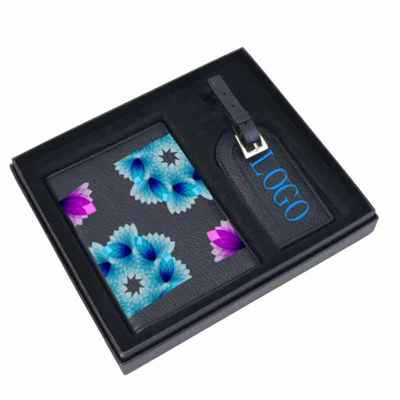 BSBH Custom PU Leather Passport Cover Case and Luggage Tag Set Gift Box Packing For Travel Wallet Bag Suitcase ID Name Tag