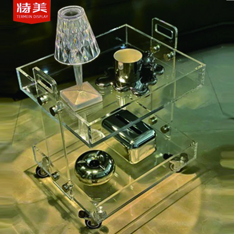 Wholesale New Glass Tea table Wine Catering Drinks Serving Trolley Bar Cart Hotel Acrylic Trolley