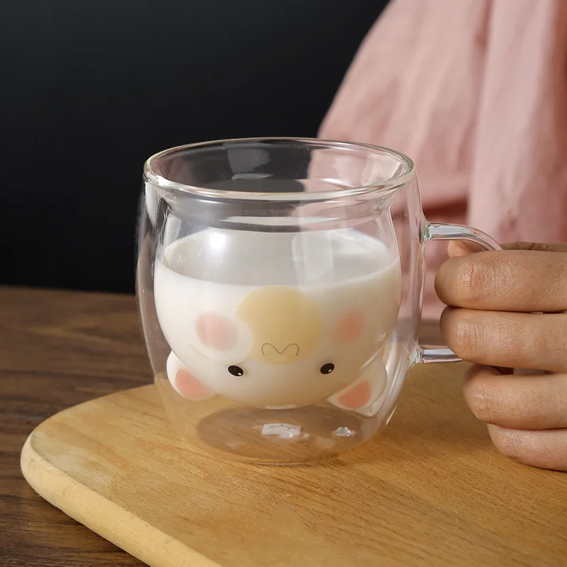 cartoon cup glasstumbler 200ml coffee cup glass 7oz borosilicate glass double wall cup